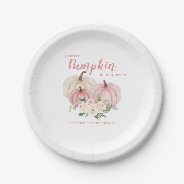 Assiettes En Carton Petit Citrouille rose Baby shower personnalisé (Devant)