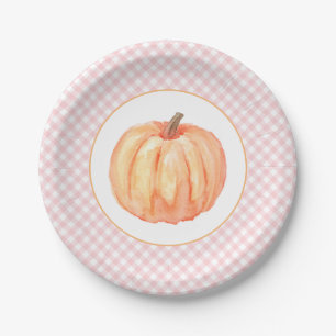 Assiettes En Carton Petit Citrouille rose pastel plaid premier anniver