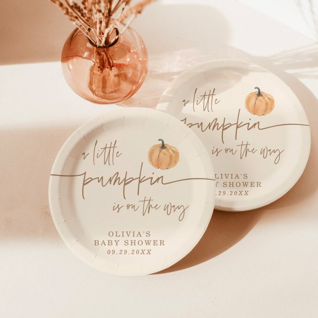 Assiettes En Carton Petit Citrouille Sur Le Chemin Baby shower Automne (Créateur téléchargé)