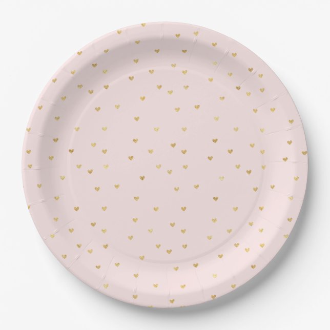 Assiettes En Carton Petit Coeur rose rouge or (Devant)