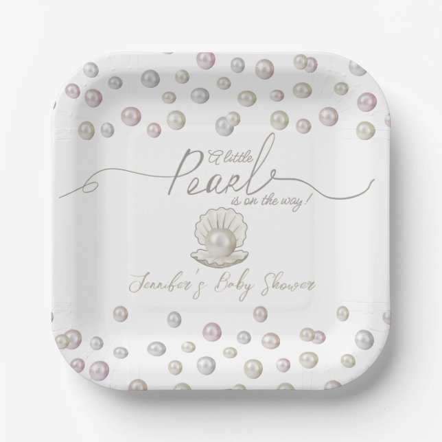 Assiettes En Carton Petit Coquillage perle sous le Baby shower marin (Recto)