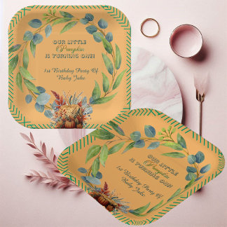 Assiettes En Carton Petit Couronne de verdure citrouille automne pêche