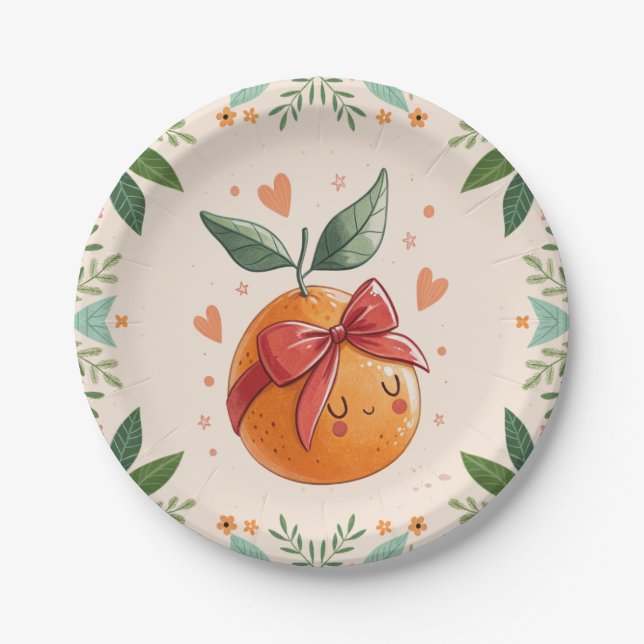Assiettes En Carton Petit Cutie Agrumes fleurit Bow Baby shower (Devant)