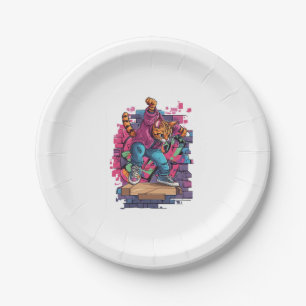 Assiettes En Carton Petit Déjeuner Meow - Danse de chat Graffiti en mi