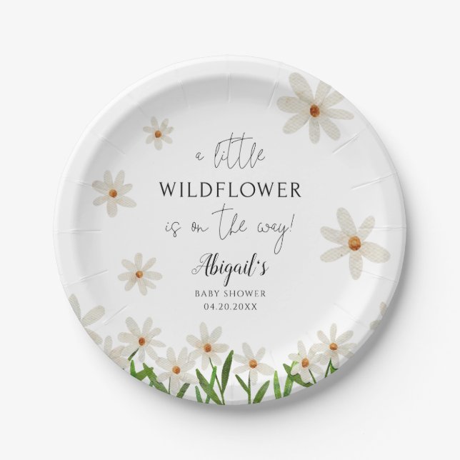 Assiettes En Carton Petit Fleur sauvage Daisy Baby shower fille (Devant)