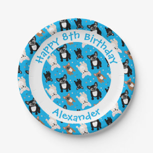 Assiettes En Carton Petit Garçon Blue Bulldogs French Cake d'anniversa