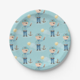 Assiettes En Carton Petit Garçon Pirate Bleu