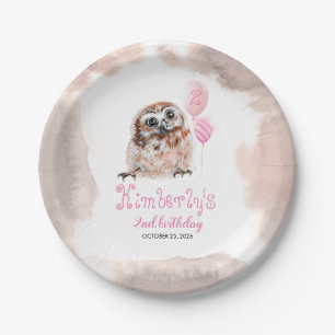Assiettes En Carton Petit hibou mignon rose Anniversaire