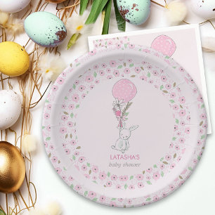 Assiettes En Carton Petit lapin et Balloon rose Baby shower fille