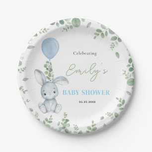 Assiettes En Carton Petit Lapin Fête de Bébé Garçon Aquarelle Eucalypt