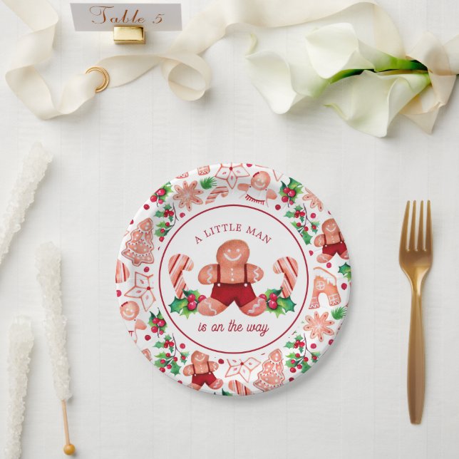 Assiettes En Carton Petit Man Gingpain Baby shower de Noël (Mariage)