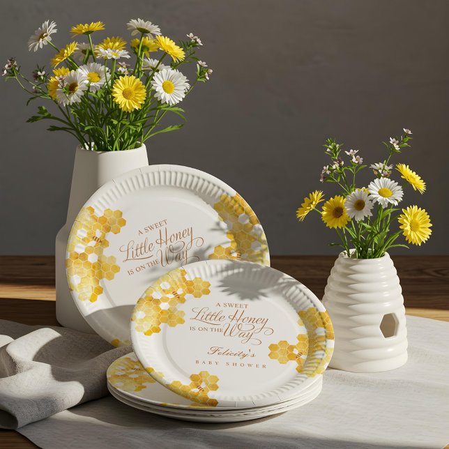 Assiettes En Carton Petit Miel Sucré Sur Le Chemin Baby shower Abeille (Sweet Little Honey On The Way Bee Baby Shower Paper Plates)