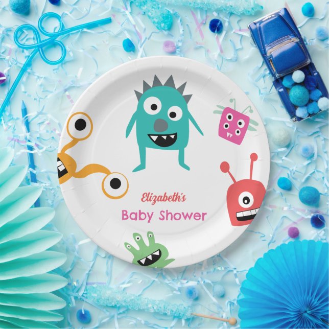 Assiettes En Carton Petit Monstre en chemin Baby shower Halloween (Fête)