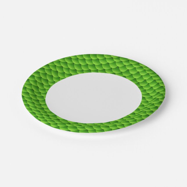 Assiettes En Carton Petit Motif à l'échelle de poisson vert (Angle)