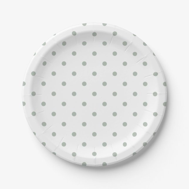 Assiettes En Carton Petit motif de pois : Vert sauge (Devant)