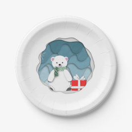 Assiettes En Carton Petit Ours blanc Whimsical avec présence rouge