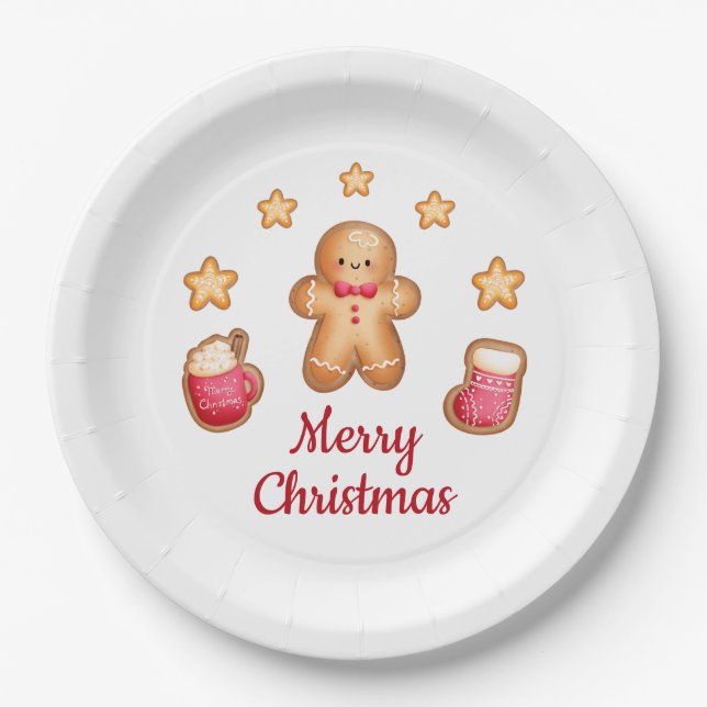 Assiettes En Carton Petit pain d'épices homme Joyeux Noël (Devant)