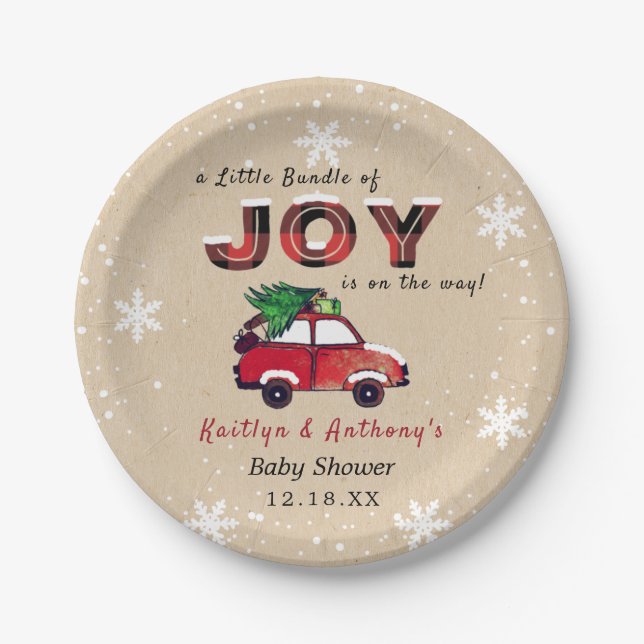 Assiettes En Carton Petit paquet de joie | Baby shower de Noël (Devant)