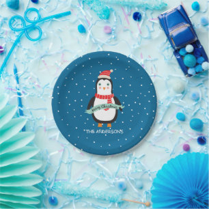 Assiettes En Carton Petit pingouin mignon "Joyeux Noël " de Noël