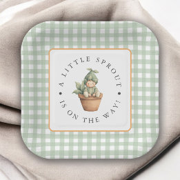 Assiettes En Carton Petit pousse Sage Vert Gingham Baby Shower