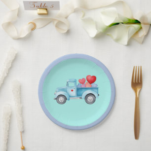 Assiettes En Carton Petit single Blue Truck Valentine Party