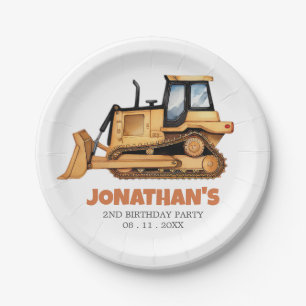 Assiettes En Carton Petit véhicule de construction Bulldozer fête d'an