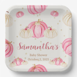 Assiettes En Carton Petite Aquarelle Citrouille rose Plaques en papier