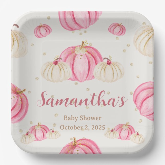 Assiettes En Carton Petite Aquarelle Citrouille rose Plaques en papier (Recto)