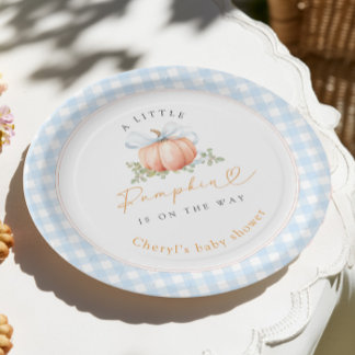 Assiettes En Carton Petite Citrouille Baby Shower Gingham Bleu