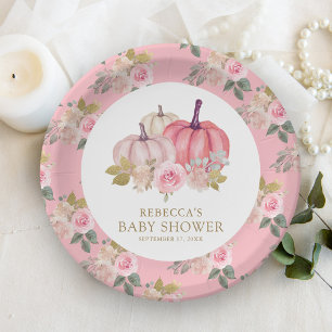 Assiettes En Carton Petite Citrouille Rose Rustique Or Floral Baby Sho