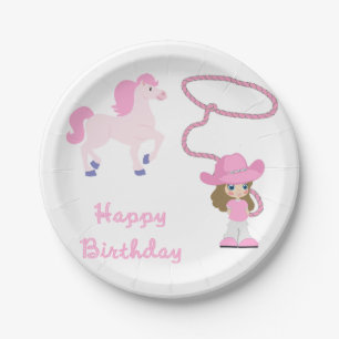 Assiettes En Carton Petite Femme Occidentale Avec Cheval Joyeux Annive
