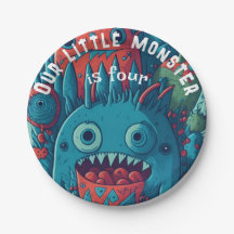 Petite fête d'anniversaire de monstre bleu rouge