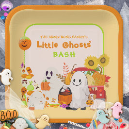Assiettes En Carton Petite fête d'Halloween de la famille des fantômes