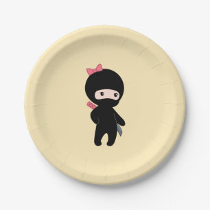 Assiettes En Carton Petite fille Ninja sur le jaune