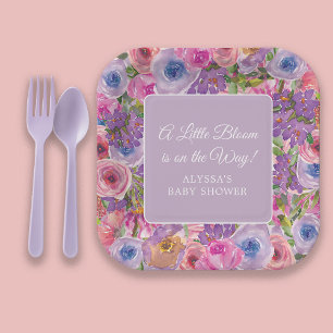 Assiettes En Carton Petite Fleur Rose Violet Baby Shower Fille