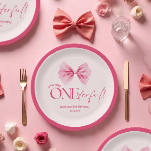 Assiettes En Carton Petite miss fleurie Pink Bow Onederful 1er anniver