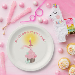 Assiettes En Carton Petite Miss Pink Cupcake Fille 1er anniversaire