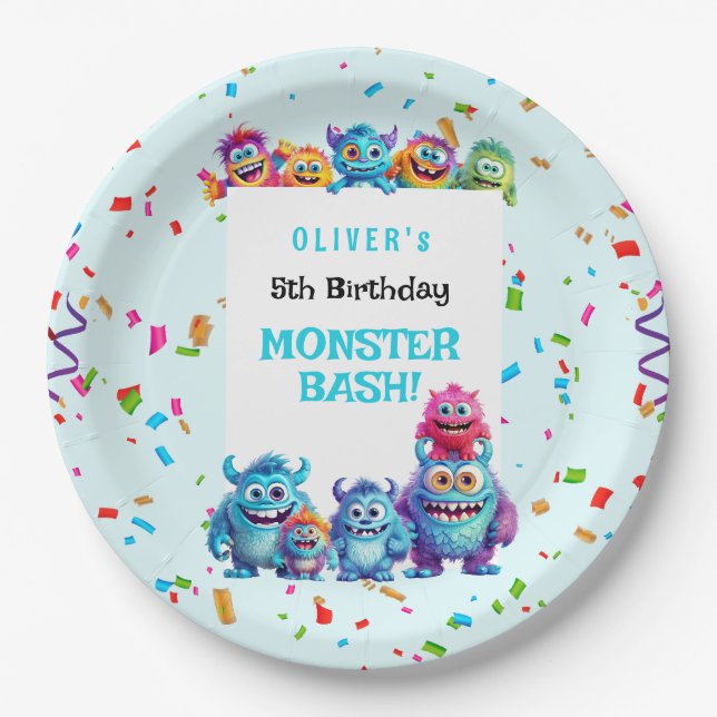 Assiettes En Carton Petite Monster Garçon Anniversaire Plaques de papi (Devant)