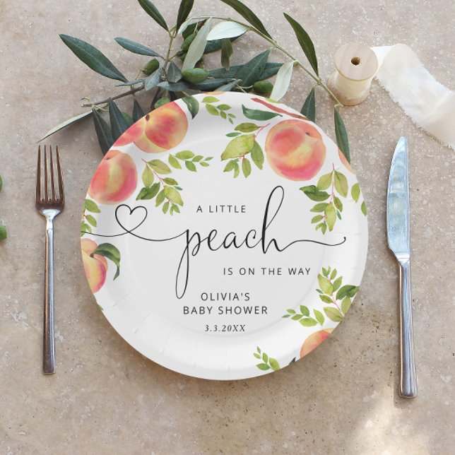 Assiettes En Carton Petite pêche douce est sur le chemin baby shower (Créateur téléchargé)
