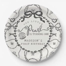 Assiettes En Carton Petite perle noire Coquette Bow Plaque d'anniversa