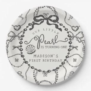 Assiettes En Carton Petite perle noire Coquette Bow Plaque d'anniversa