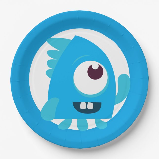 Assiettes En Carton Petite plaque d'anniversaire bleu monstre (Devant)