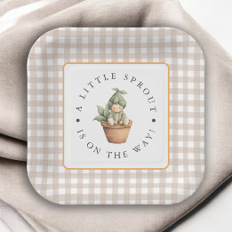 Assiettes En Carton Petite pousse Douce serviette bébé beige à carreau