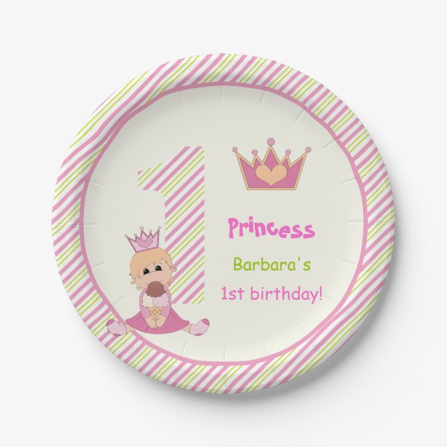 Assiettes En Carton Petite princesse et couronne filles 1er anniversai (Devant)
