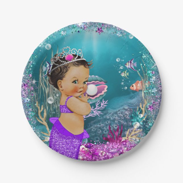 Assiettes En Carton Petite Sirène Ethnique Plaques Papier pour bébé (Devant)