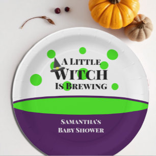 Assiettes En Carton Petite sorcière brasse le Baby shower d'Halloween