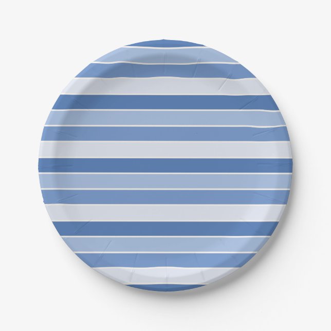 Assiettes En Carton Petite tonalité bleue et rayures de crème (Devant)