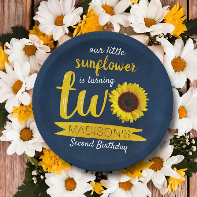 Assiettes En Carton Petite tournesol 2e plaque papier d'anniversaire (Créateur téléchargé)