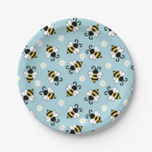 Assiettes En Carton Petites abeilles mignonnes et fleurs marguerites m