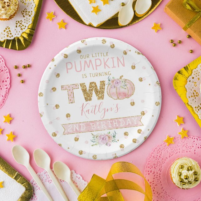 Assiettes En Carton Petites filles Citrouilles 2e anniversaire (Créateur téléchargé)